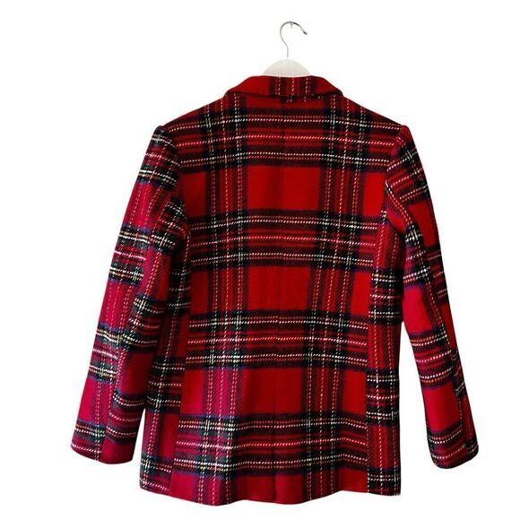 English Factory Tartan Plaid Long Sleeve Single Button Blazer Red Women's SZ S - Picture 6 of 13